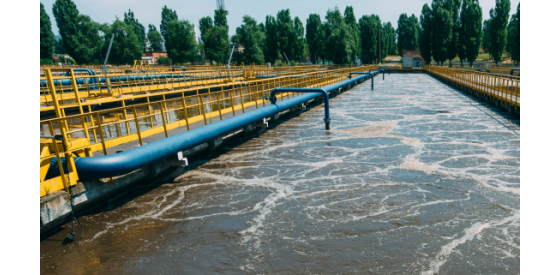 water at a treatment plant in a large holding tank