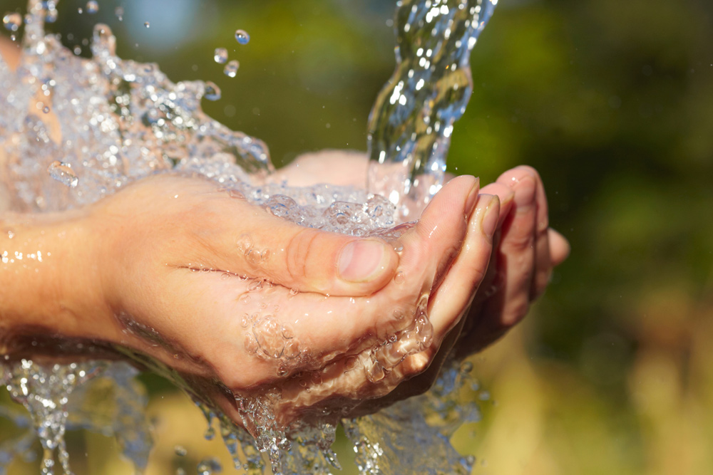 hands catching flows of clean water